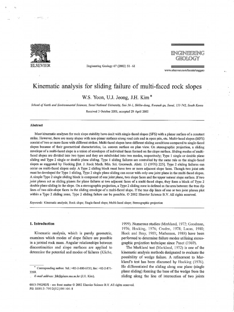 Kinematic Analysis For Sliding Failure of Multi-Faced Rock Slopes | PDF