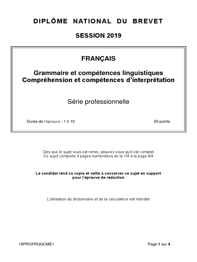 Sujet Et Corrigé Brevet Français 2022 Pdf Diplôme National Du Brevet SESSION 2019: Série professionnelle | Pains
