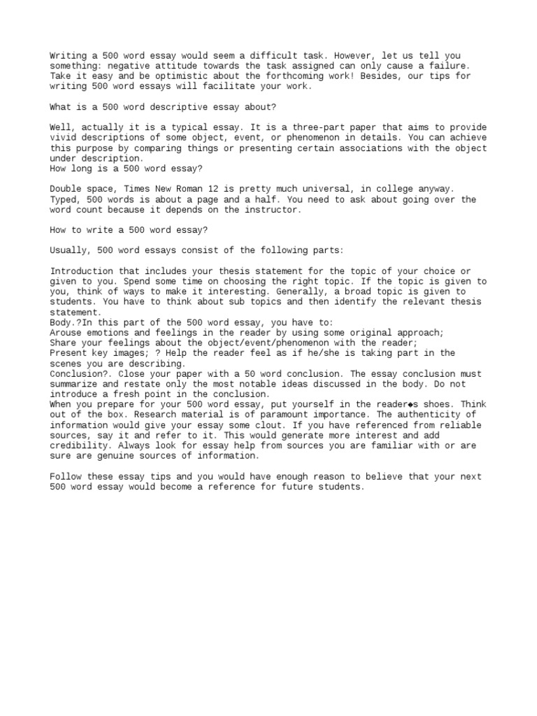 500 Word Essay