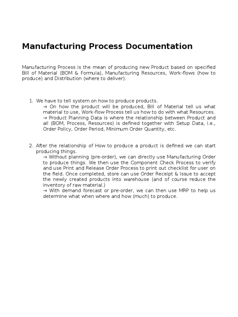 Manufacturing Process Documentation | PDF | Business Process | Supply ...
