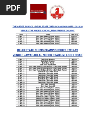 Delhi State Chess Calender Updated on 10 Apr 19