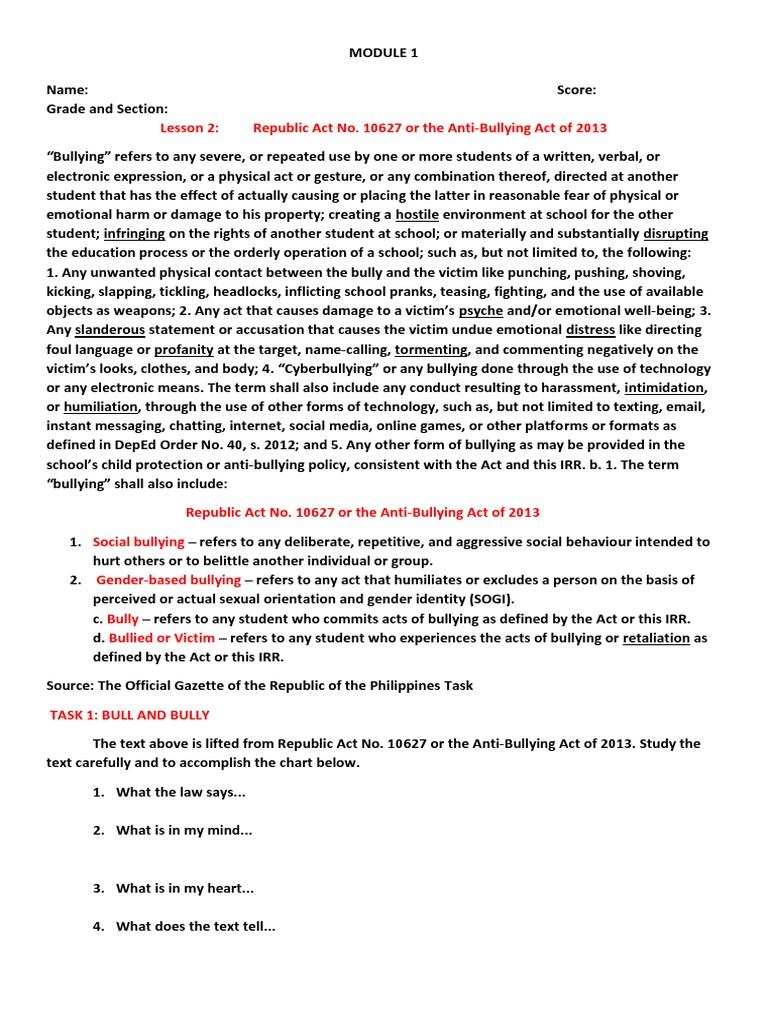 Module 1 L2 Bullying Cyberbullying