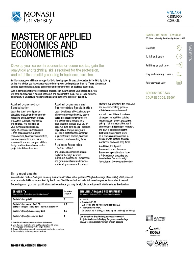 Master Applied Economics & Econometrics | PDF | Econometrics | Economics