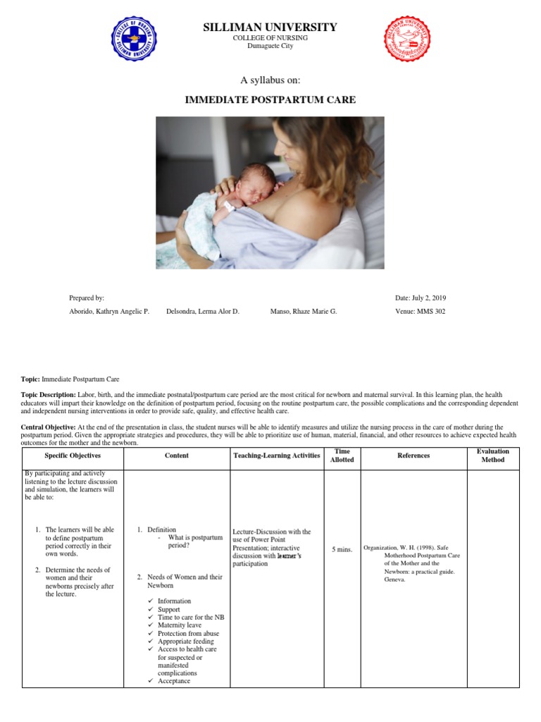 Silliman University: Immediate Postpartum Care | PDF | Postpartum ...