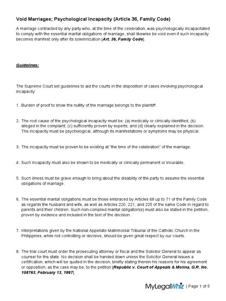 Psychological Incapacity in Philippine Marriages | PDF | Burden Of ...