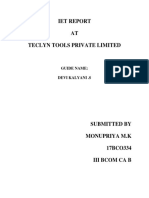 Iet Report AT Teclyn Tools Private Limited: Guide Name: Devi Kalyani .S