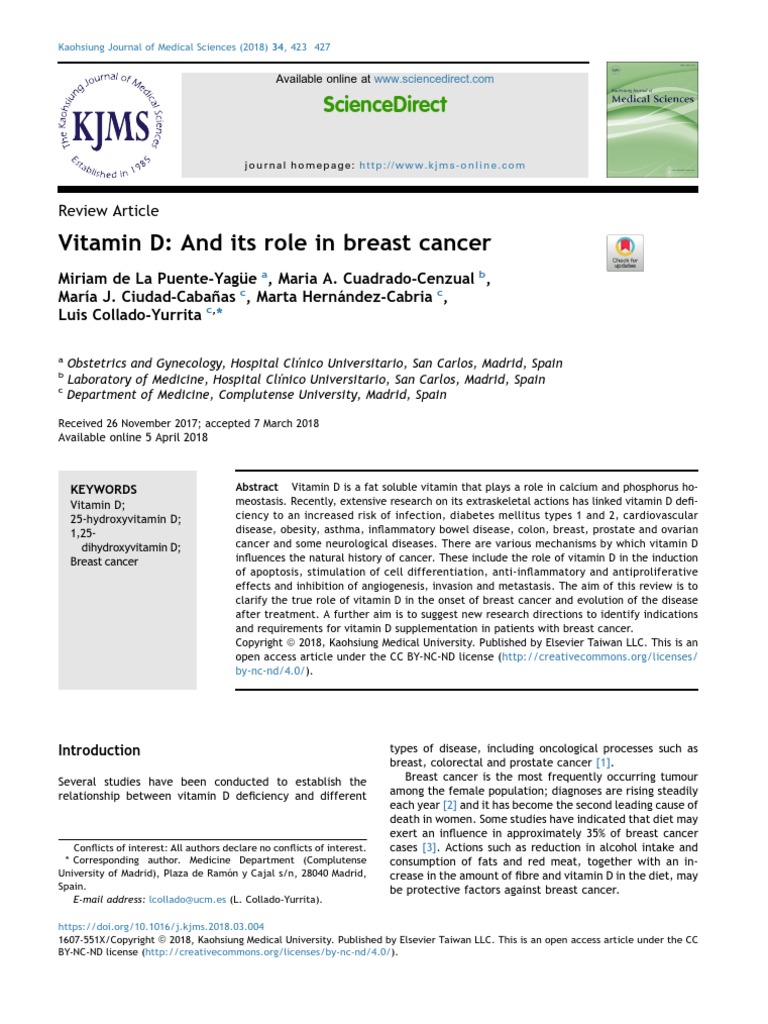 Vitamin D and Its Role in Breast C 2018 The Kaohsiung Journal of ...