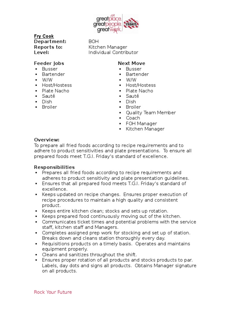 The Essential Duties and Requirements of a Fry Cook PDF Foods