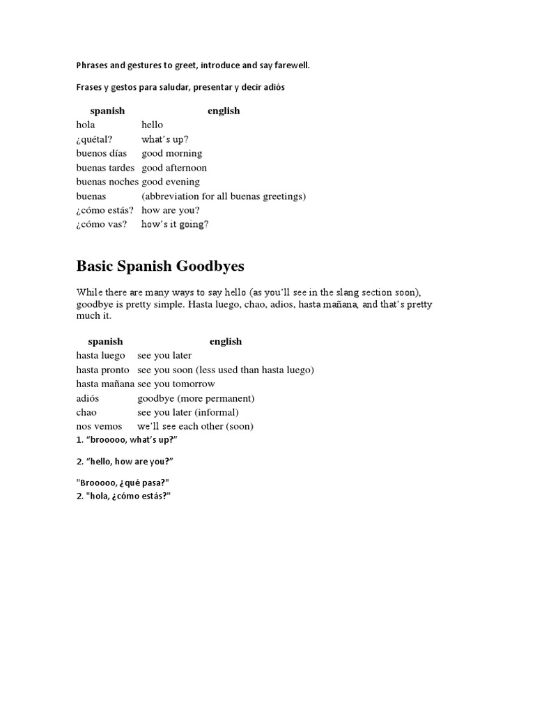 Greetings and Farewells in Spanish | PDF