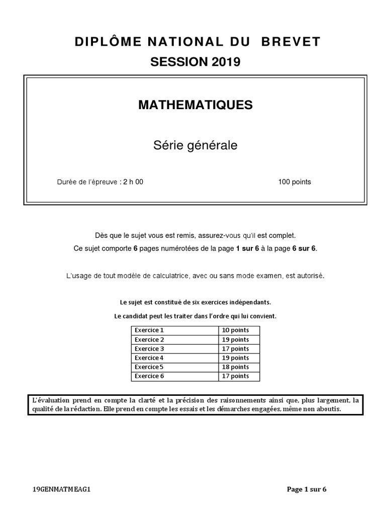Sujet De Brevet Maths Avec Corrigé Dnb19 Mathematiques Serie G Me La Reunion Mayotte | PDF | Rectangle |  Enseignement des mathématiques