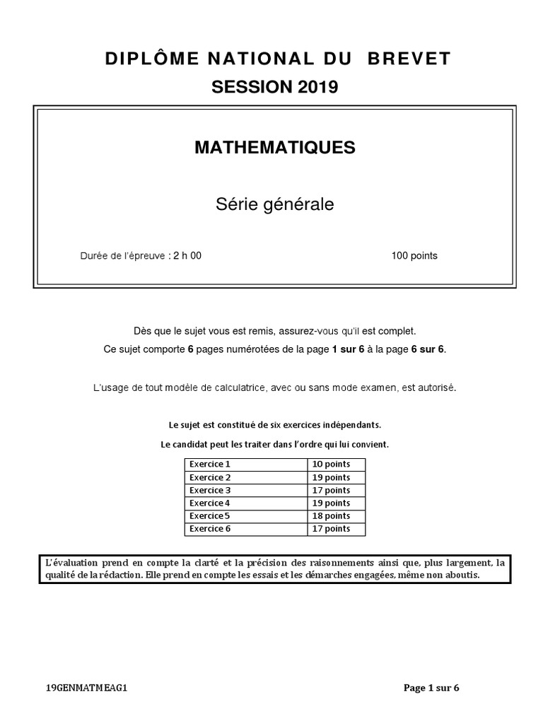 Brevet 2019 Maths Sujet Et Corrigé Pdf Dnb19 Mathematiques Serie G Me La Reunion Mayotte | PDF | Rectangle |  Enseignement des mathématiques