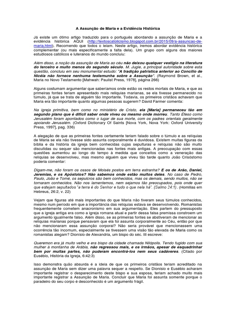 Assunção de Maria: Falta de Evidências | PDF | Maria, mãe de Jesus ...