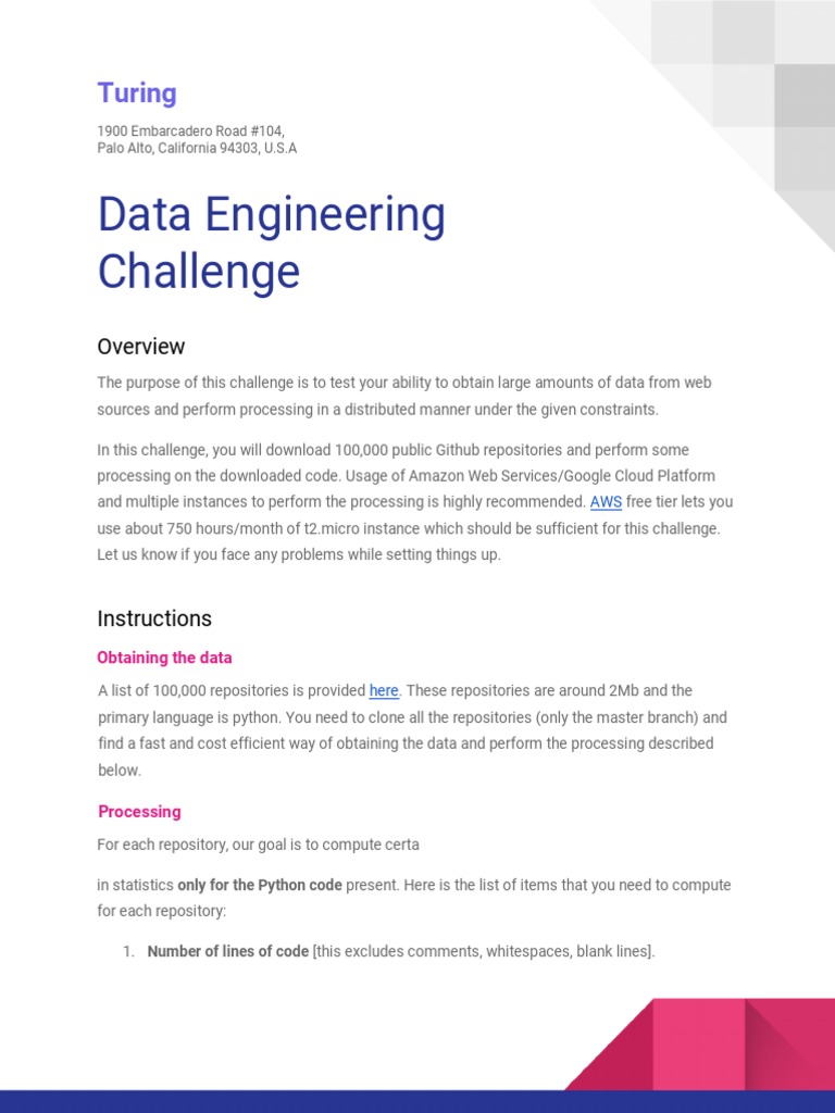 Turing Data Engineering Challenge | PDF | Control Flow | Subroutine