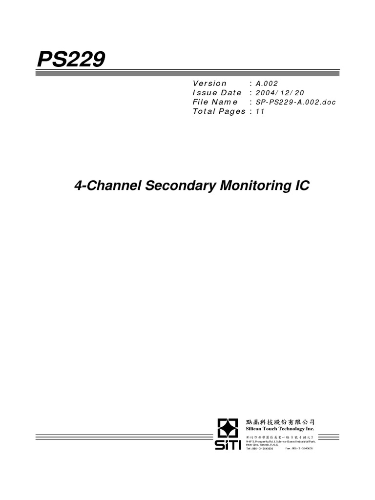 PS229 4-Channel Monitoring IC Datasheet | PDF | Power Supply | Electric ...