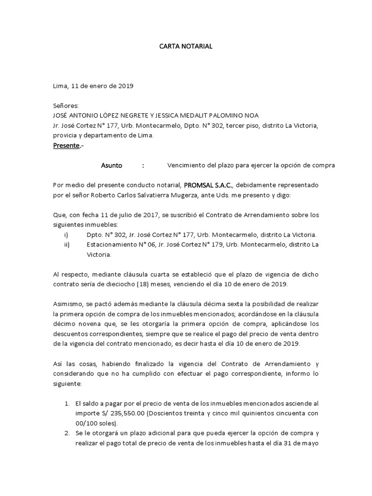 Modelo de Carta Notarial  Gobierno  Política