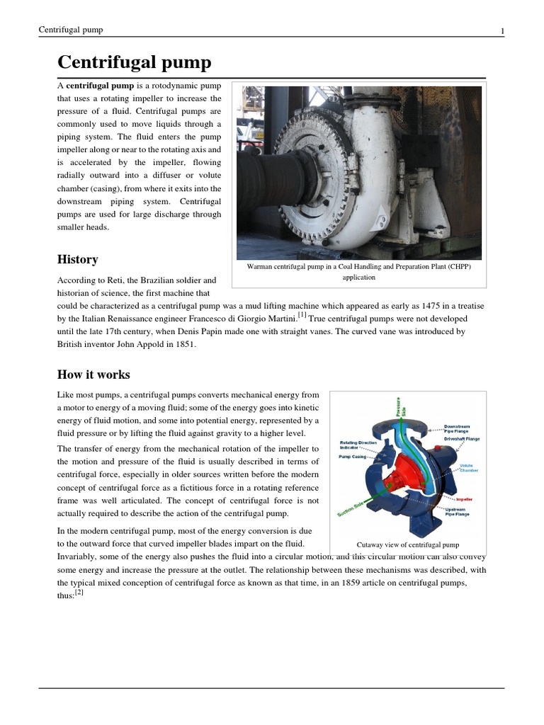 Centrifugal Pump: Principles and History | PDF | Pump | Liquids