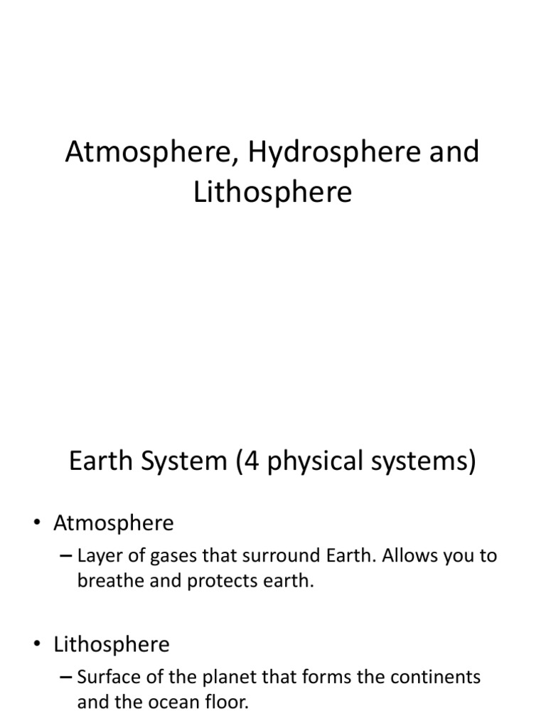 Atmosphere, Hydrosphere, And Lithosphere Atmosphere Crust (Geology)