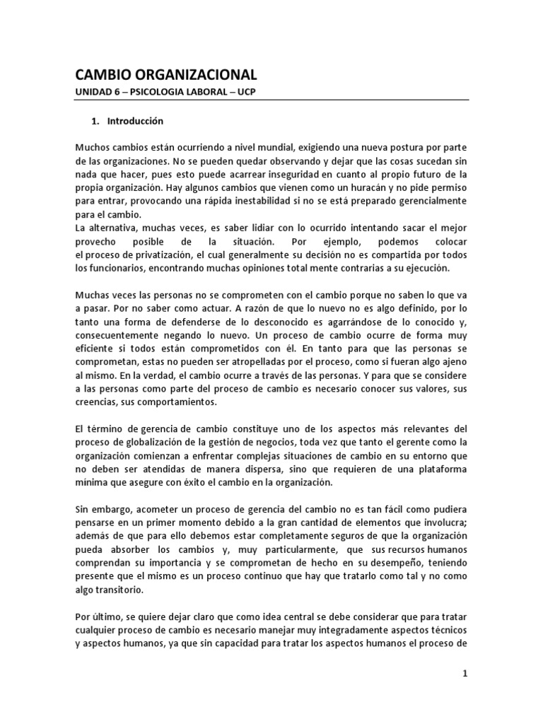 Cambio Organizacional Ps Organizacional | PDF | Gestión del cambio ...