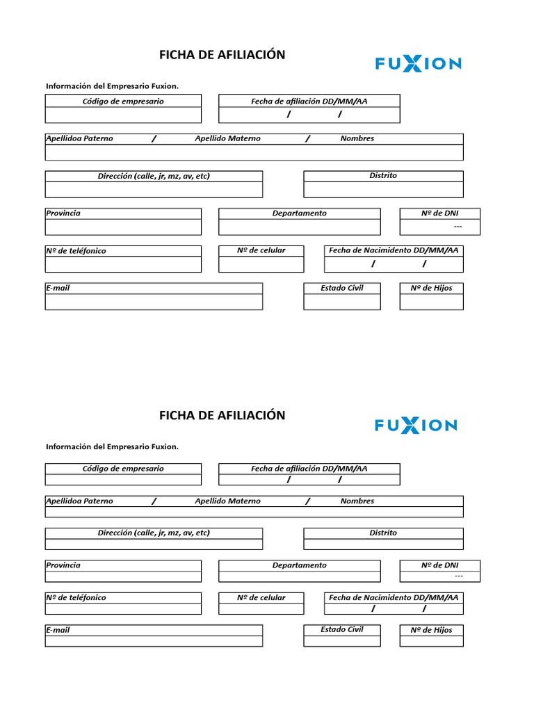 Ficha de Afiliación Fuxion Colombia | PDF