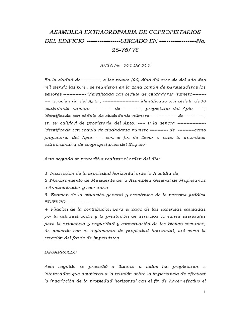 Modelo de Acta de Asamblea de Copropietarios | PDF | Gobierno