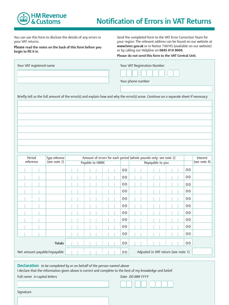 VAT652 Error Correction Notification | PDF | Value Added Tax | Taxes