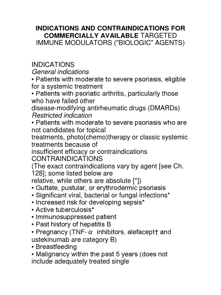 Indications and Contraindications For Commercially Available Targeted | PDF