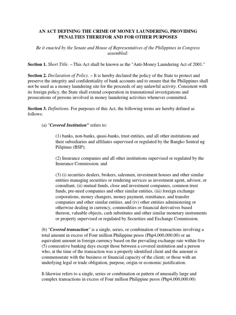 Anti-Money Laundering Act of 2001 | PDF | Asset Forfeiture | Money ...