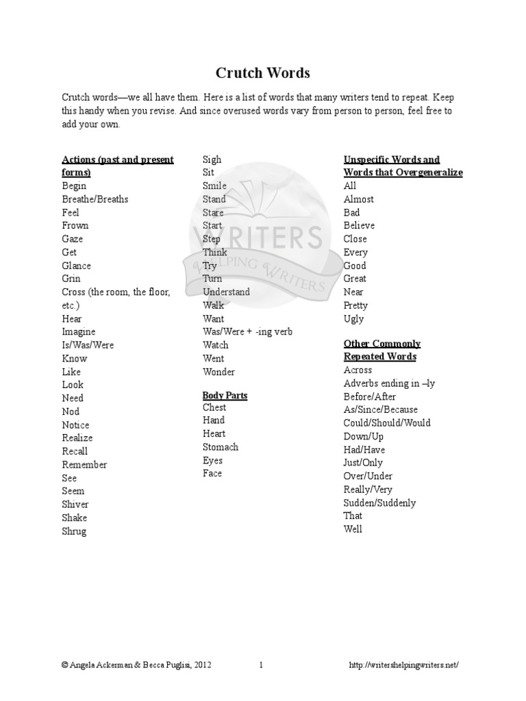 Crutch Words Actions (Past and Present Forms) Unspecific Words and