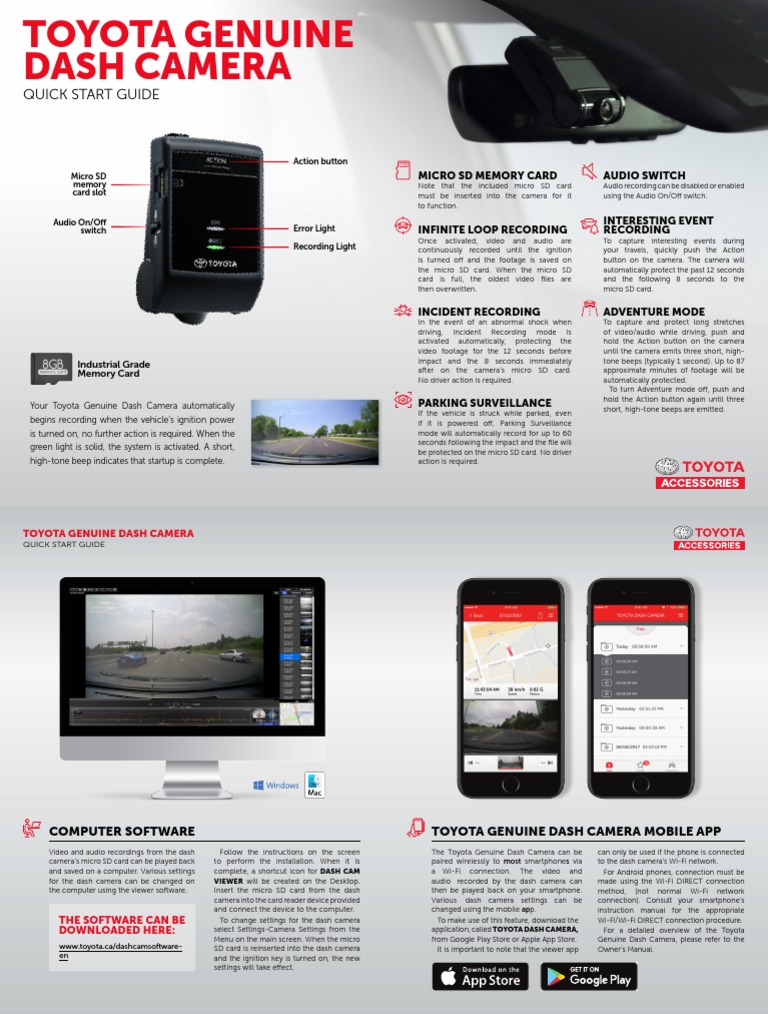 Toyota Dash Camera Quick Start Guide en PDF Smartphone Mobile App