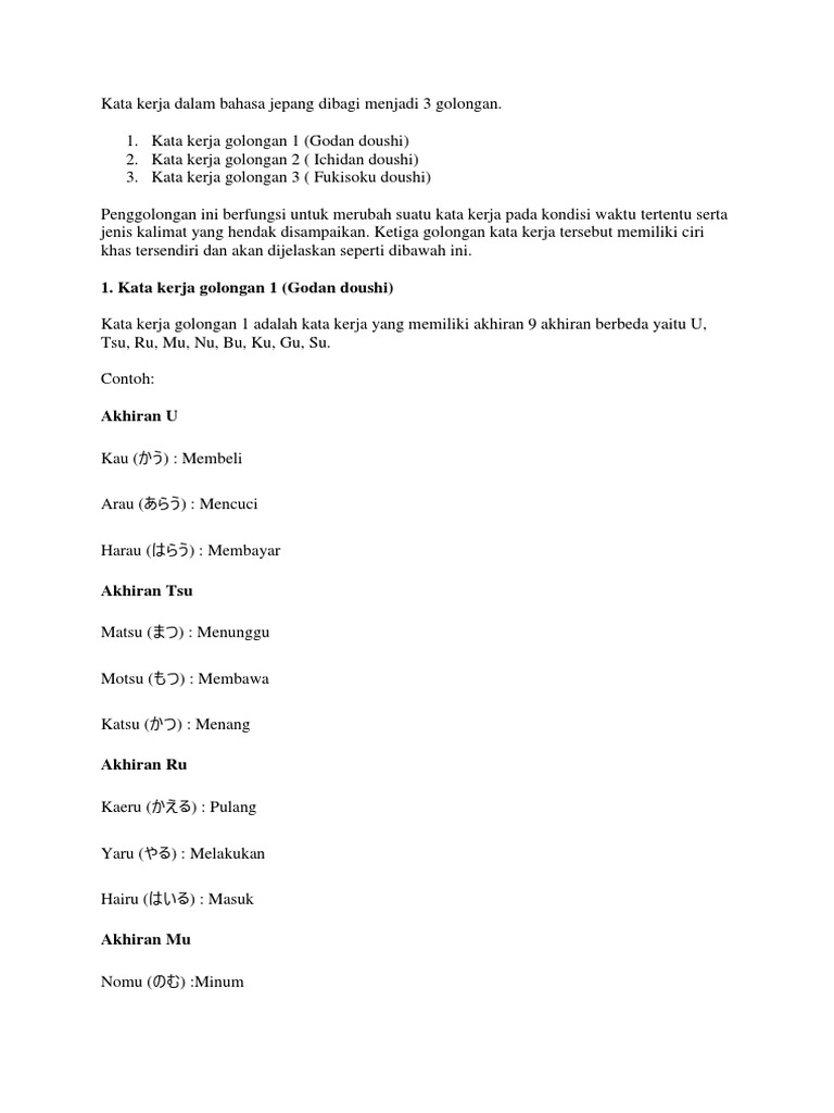 Kata Kerja Dalam Bahasa Jepang Dibagi Menjadi 3 Golongan Kata Kerja Dalam Bahasa Jepang Dibagi Menjadi 3 Golongan