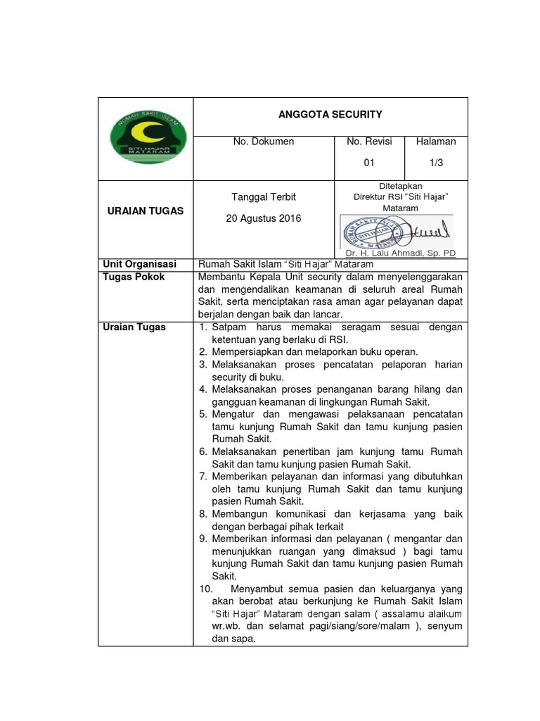 Tugas dan Tanggung Jawab Anggota Security | PDF