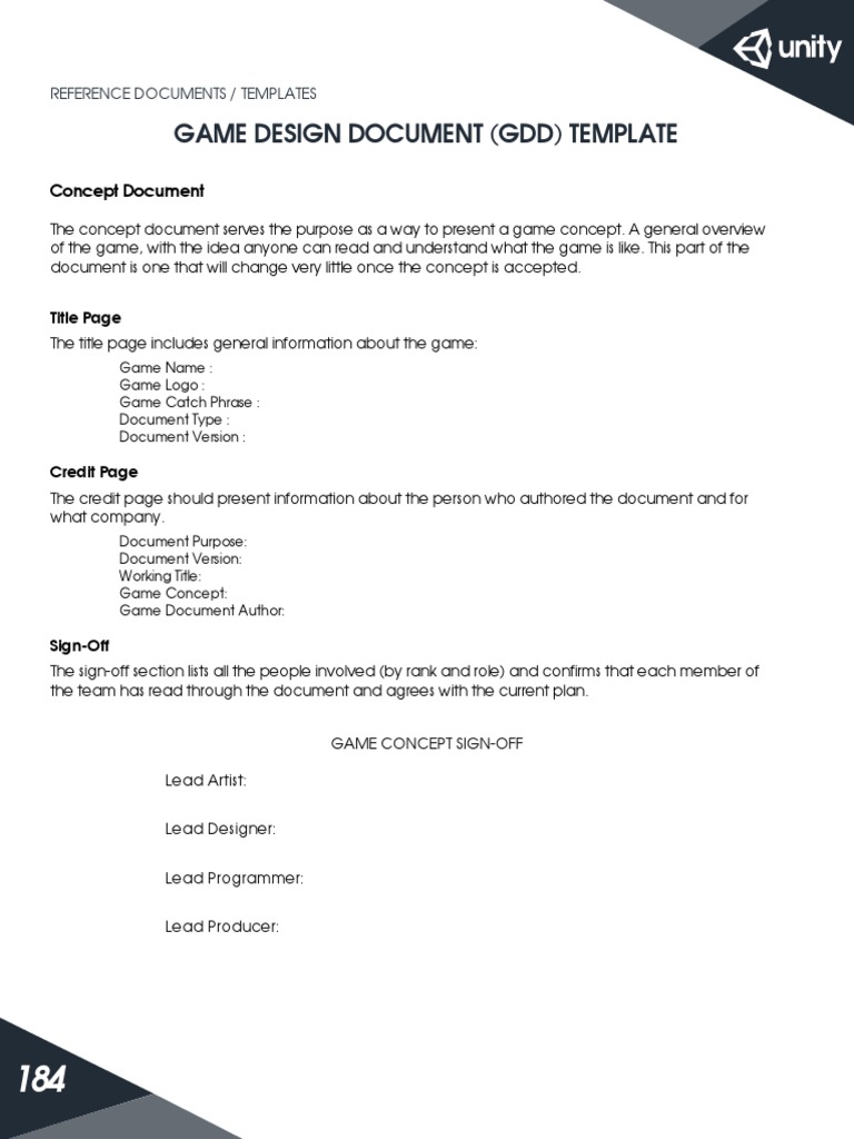 Unity GDD Template PDF User Interface Game Design