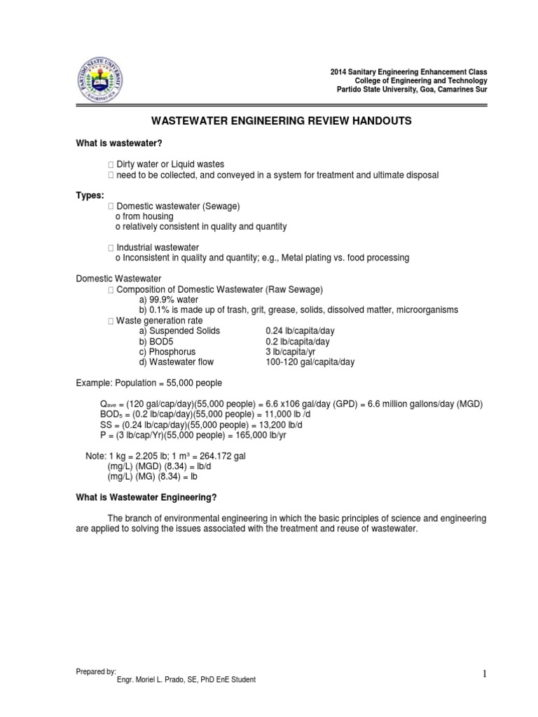 Ww Handouts Docx Sewage Treatment Total Organic Carbon
