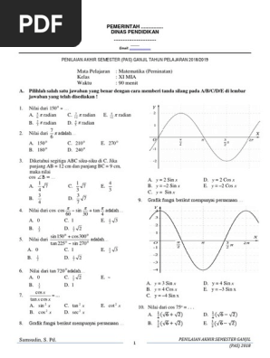Soal Pat Matematika Peminatan Kelas Xi Docx