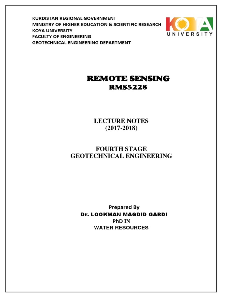 Remote Sensing: Lecture Notes (2017-2018) | PDF | Technology & Engineering