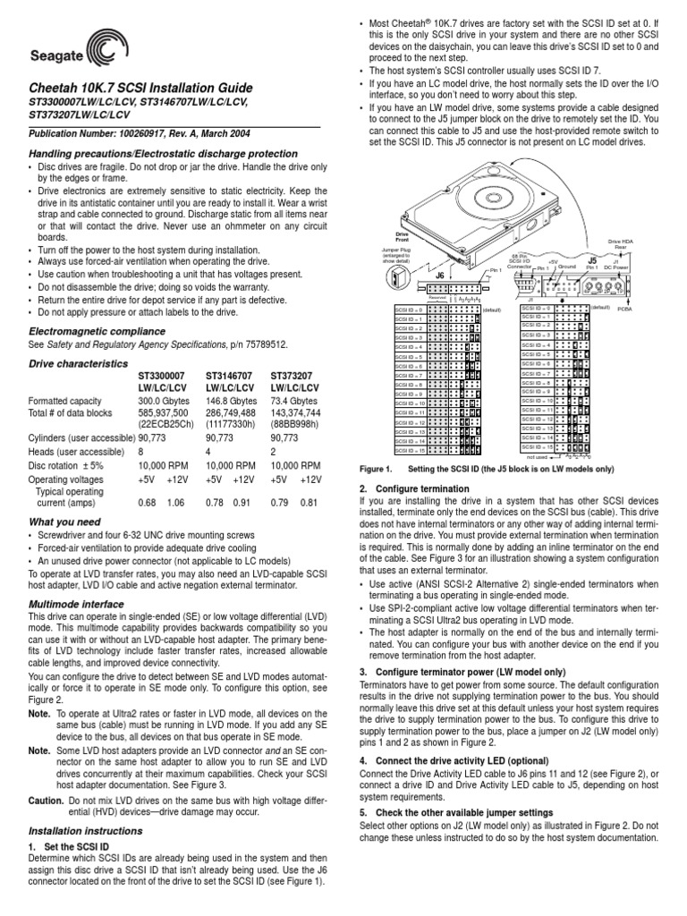 Cheetah 10K.7 SCSI Installation Guide: ST3300007LW/LC/LCV, ST3146707LW ...