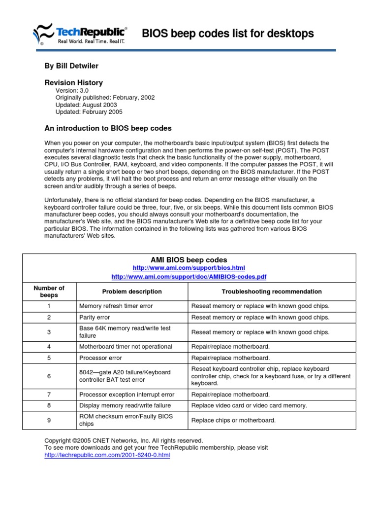 Bios Beep Code List PDF Bios