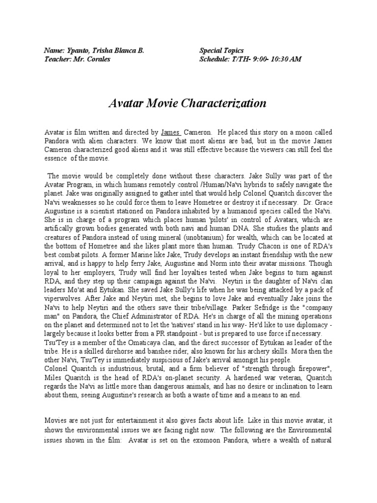 Avatar Movie Character Analysis | PDF | Avatar (2009 Film)