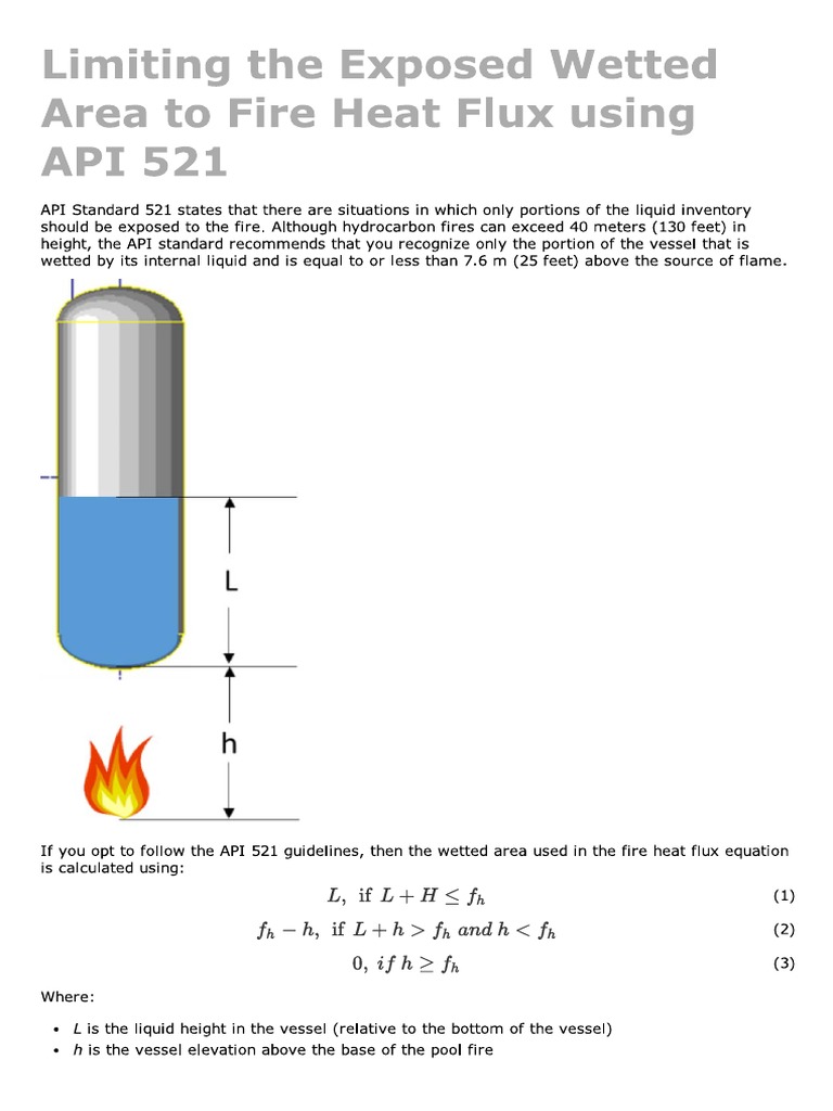 Limiting the exposed wetted area to fire heat flux using api 521 pdf