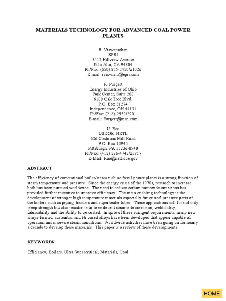 Advanced Materials for Coal Power Plants | PDF | Business