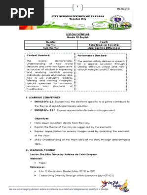 G10 English Lesson Exemplar 4th Quarter