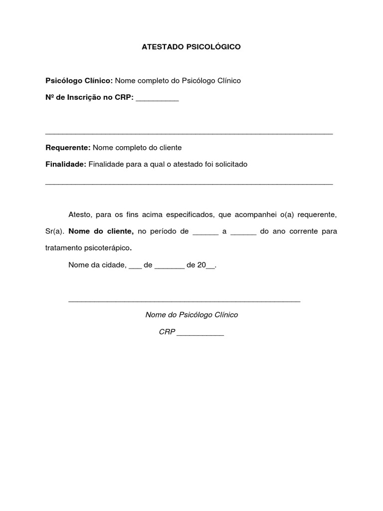 MODELO de Atestado Psicológico | PDF