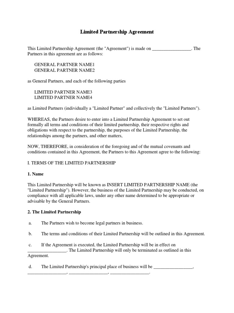 Limited Partnership Agreement Template | PDF | General Partnership ...