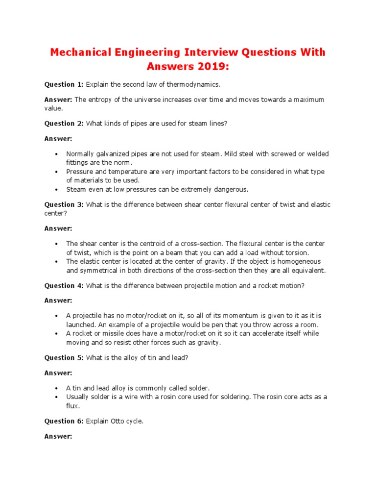 Mechanical Engineering Interview Questions and Answers Insights into