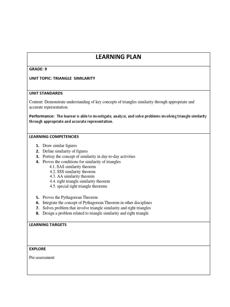 Grade 9 Triangle Similarity Lesson Plan | PDF