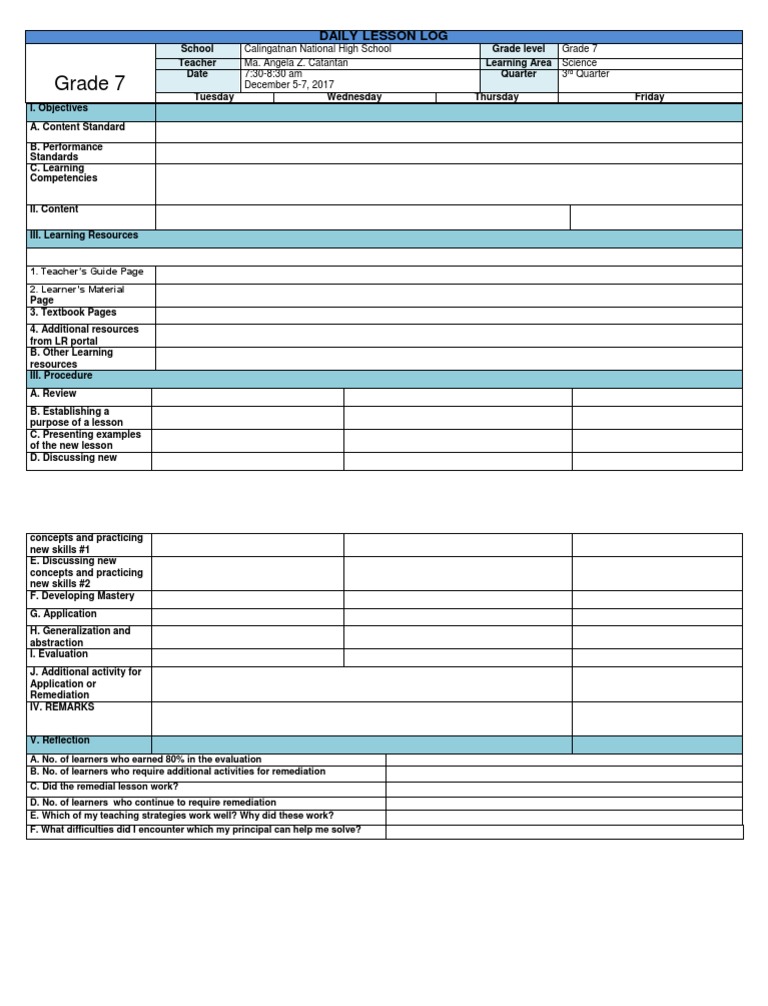 Grade 7 Science Daily Lesson Log | PDF
