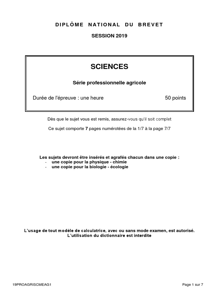 Sujet Histoire Brevet 2022 Fuite Pdf Brevet 2019 Sujets Sciences Serie Pro Agricole | PDF | Hydroxyde de sodium  | Substances chimiques
