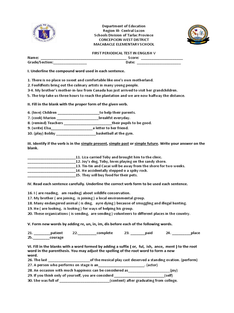 First Periodical Test in English V | PDF