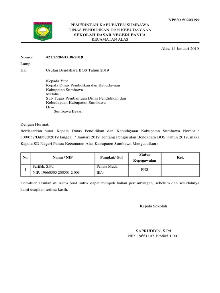Surat Pengajuan Bendahara 1