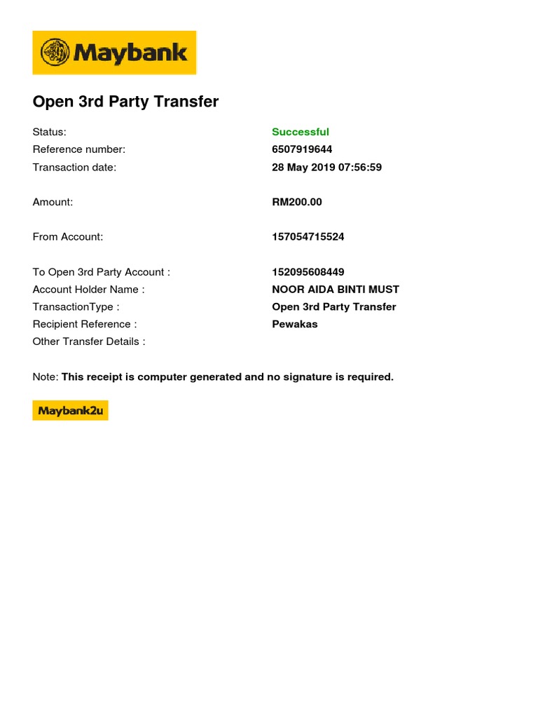 Successful 3rd Party Transfer Receipt | PDF | Finance & Money Management